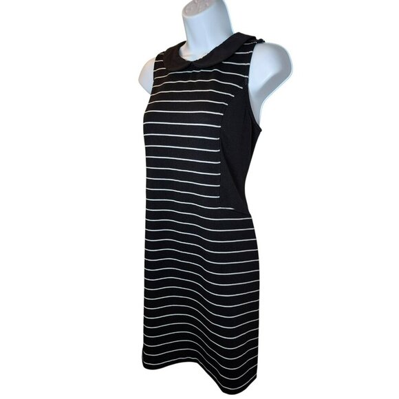 ELLE Dress Small Black White Striped Sleeveless Peter Pan Collar 32" Preowned - Picture 10 of 10
